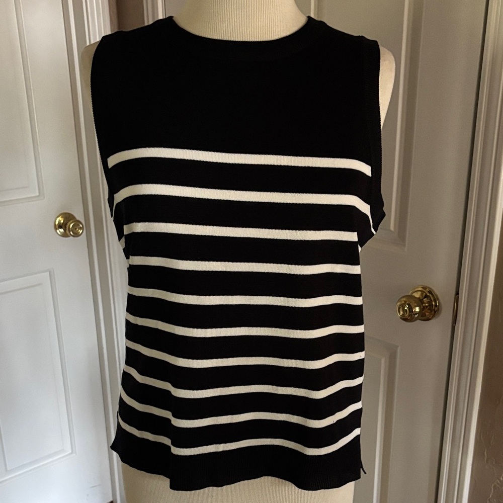 Striped Black and White Sleeveless Sweater